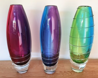 Hand Blown Glass 'Aurora' Vases, a rainbow of bright vivid colours, a modern decorative ornament
