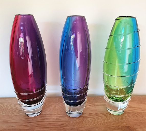 Hand Blown Glass 'aurora' Vases a Rainbow of Bright Etsy UK