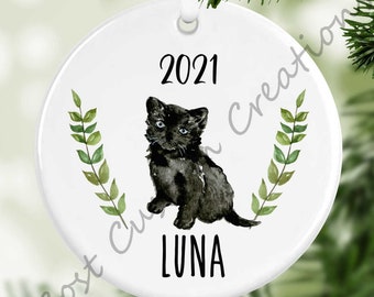 Personalized Black Cat Kitten Ornament, Cat Lover Gift, First Christmas