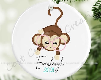 Personalisierte Baby Mädchen Affe Weihnachtsverzierung Geschenk, Stocking Stuffers, Baby Geschenke