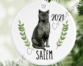 Personalized Black Cat  Ornament, Cat Lover Gift, First Christmas