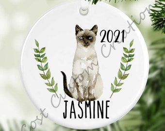 Personalized Siamese Cat Ornament, Cat Lover Gift, Kitten Ornament, First Christmas