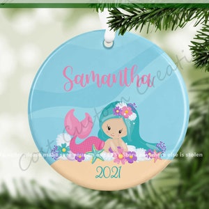Personalisierte Mädchen Meerjungfrau Keramik Ornament, Meerjungfrau Geschenke, Kinder Ornamente, Geschenke für Kinder