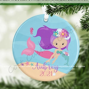 Personalisierte Meerjungfrau Keramik Ornament, Meerjungfrau Geschenke, Kinder Ornamente, Geschenke für Kinder, Sea Life