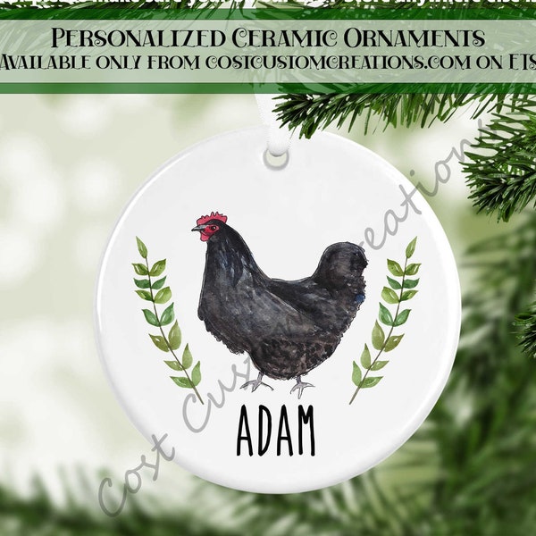 Personalized Black Chicken Christmas Ornament,First Christmas Gift, Baby Ornaments, Farm Animals