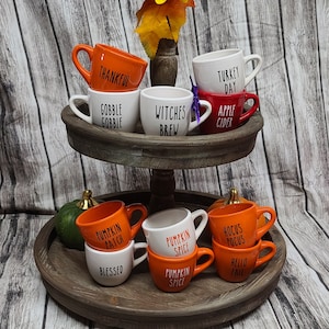 Fall Autumn Tiered Tray Decor Mini Mugs Thanksgiving Decorations