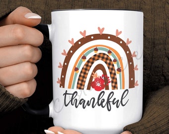 Thankfull Boho Thanksgiving Fall Rainbow Mug