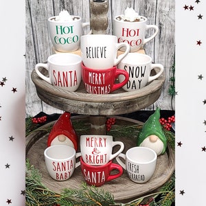 Christmas Mini Mugs Tiered Tray Décor, Faux Hot Chocolate, Holiday Décor, Coffee bar, Kitchen Décor