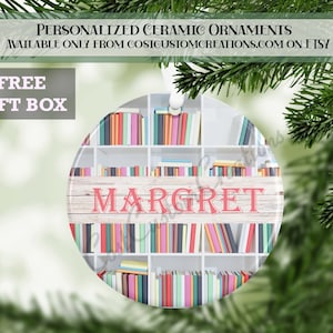White Bookshelf Book Lover Ornament Personalized Gift
