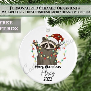 Cute Raccoon Personalized Christmas Ornament Keepsake, Baby's First Christmas, Gifts for Kids, Personalized Gifts, Christmas Gifts