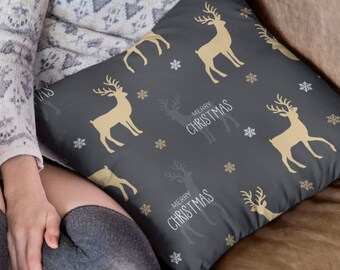 Merry Christmas, Reindeer, Throw Pillow, Holiday Decor, Christmas, Decoration, Pillow, Cover, Case