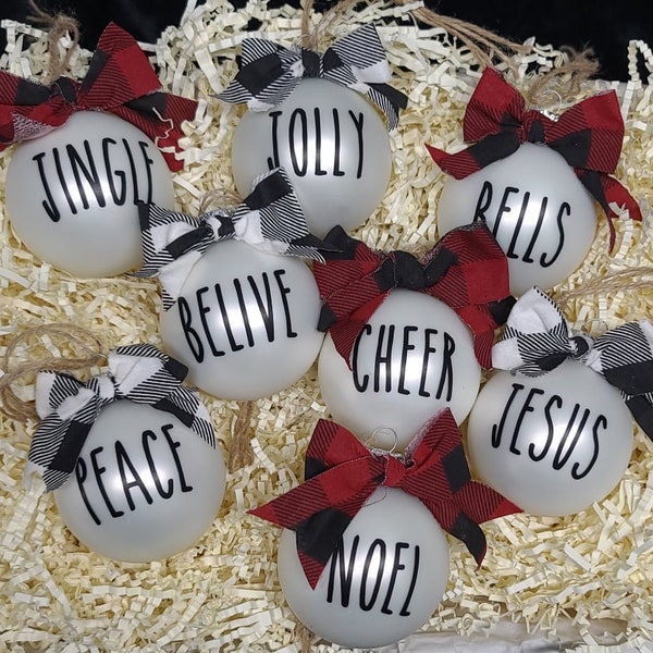 Farmhouse  Rustic Style White Matte Christmas Ornaments Personalized