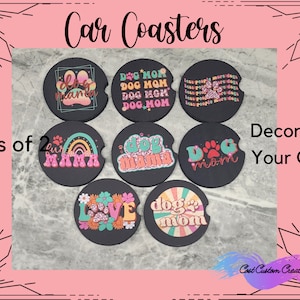 Retro Dog Mom Set Of 2 Car Coasters  Car Gifts Stocking Stuffers
