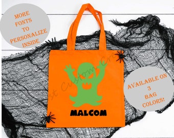 Bolsa de truco o trato de monstruo, bolsa de dulces para niños, bolsa de mano de Halloween personalizada