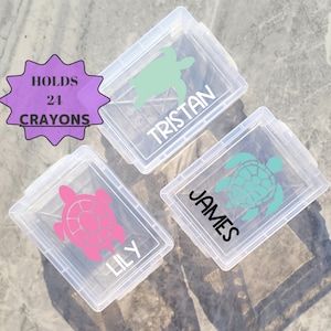 Back To School Supplies Personalized Crayon Box, Sea Turtles Crayon Case, Craft Storage, Kindergarten Supplies, Stacking Crayon Box