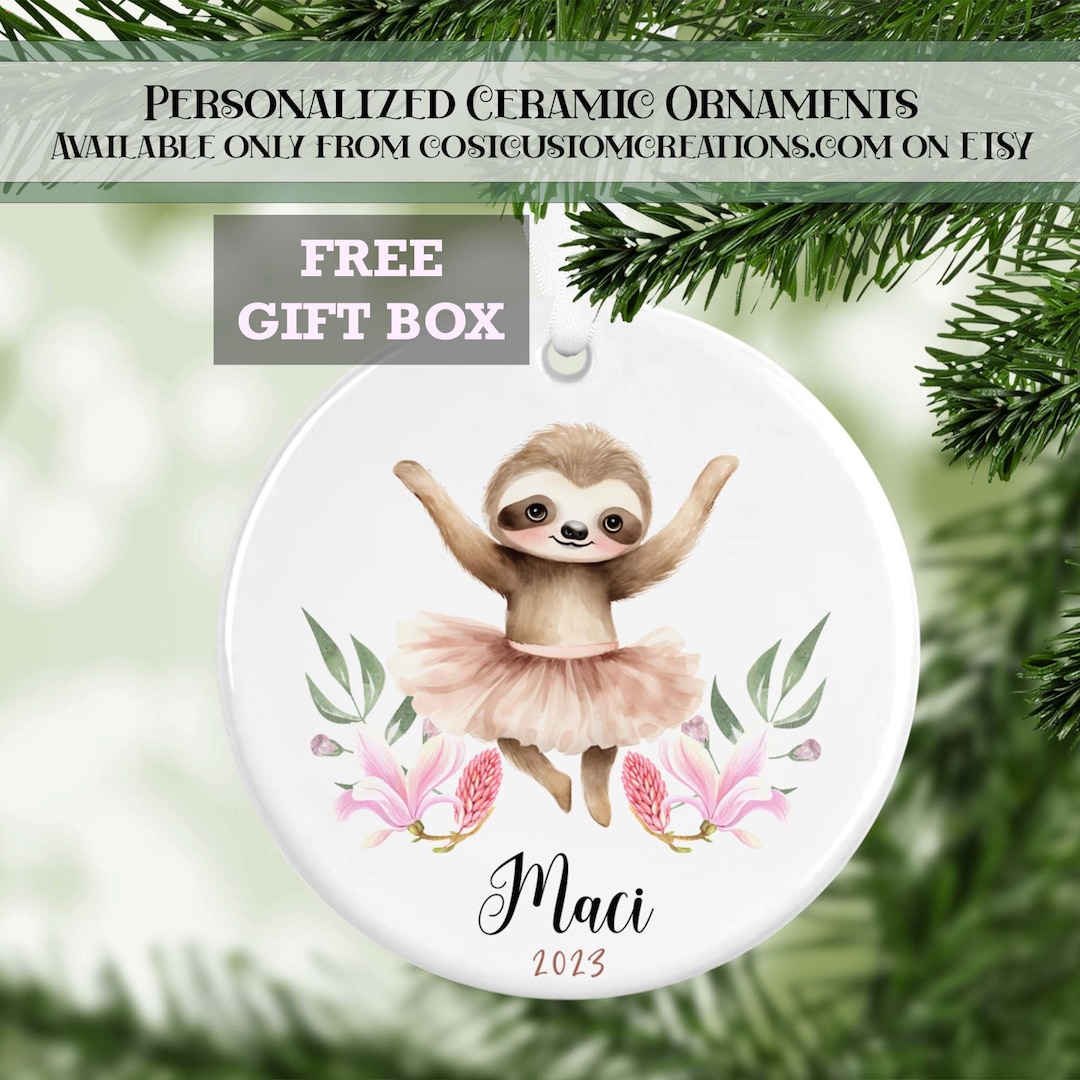 Ballet Sloth Girls Personalized Christmas Ornament, Ballerina Ornament ...