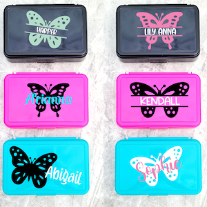 Astuccio a farfalla per il ritorno a scuola, astuccio personalizzato, articoli scolastici per ragazze, astuccio monogramma, scatola portaoggetti personalizzata
