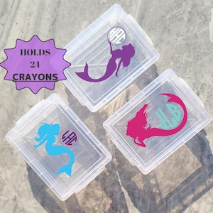 Back To School Supplies Personalized Crayon Box, Mermaid  Monogram Crayon Case, Craft Storage, Kindergarten Supplies, Stacking Crayon Box