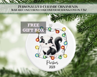 Cute Skunk Personalized Christmas Ornament Keepsake, Baby's First Christmas, Gifts for Kids, Personalized Gifts, Christmas Gifts