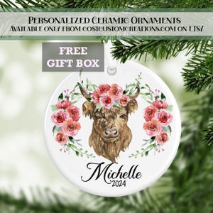 Highland Cow Ornament, Farm Animal Gifts, Cow Ornament, Gifts for Her, Christmas Ornament