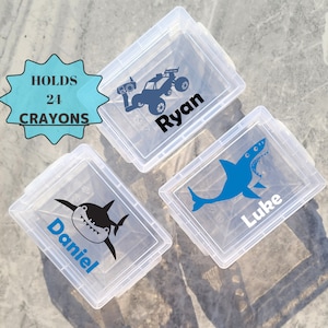 Back To School Supplies Personalized Crayon Box, Shark Crayon Case, Craft Storage, Kindergarten Supplies, Stacking Crayon Box
