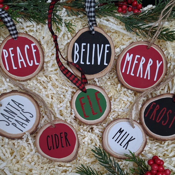 Farmhouse  Rustic Style Wooden Christmas Ornaments Personalized