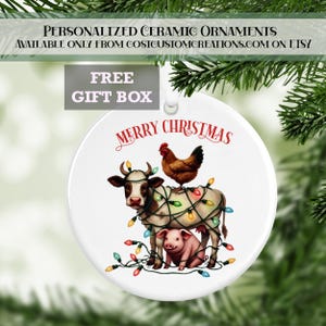 Christmas Farm Animal Ceramic Ornament, Cow Ornament, Farm Ornament, Farm Gifts