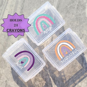 Back To School Supplies Personalized Crayon Box,  Rainbow, Craft Storage, Kindergarten Supplies, Stacking Crayon Box