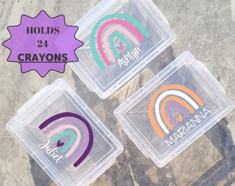 Back To School Supplies Personalized Crayon Box,  Rainbow, Craft Storage, Kindergarten Supplies, Stacking Crayon Box