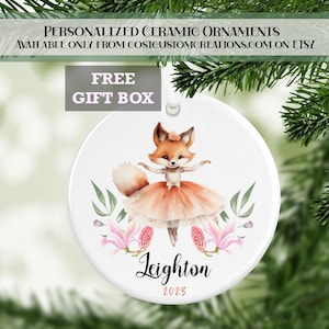 Ballet Fox Girls Personalized Christmas Ornament, Ballerina Ornament, Gifts for Kids, Personalized Gifts, Christmas Gifts,Dancer Gift