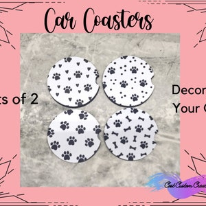 Paw Print Dog Mom Set Of 2 Car Coasters  Car Gifts Stocking Stuffers