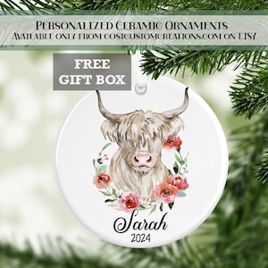 Highland Cow Ornament, Farm Animal Gifts, Cow Ornament, Gifts for Her, Christmas Ornament