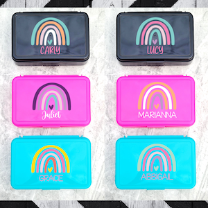 Back to School Pastel Rainbow Personalized Girls Pencil Box School Supplies Organizer