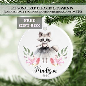 Ballet Raccoon Girls Personalized Christmas Ornament, Ballerina Ornament, Gifts for Kids, Personalized Gifts, Christmas Gifts,Dancer Gift
