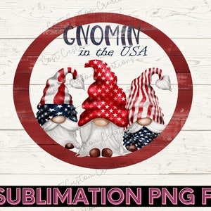 Sublimation patriotique de Gnome, Sublimation ronde, Téléchargements de conceptions de sublimation, Gnome, Png, 4ème de juillet gnomes