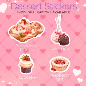 Valentine Dessert SINGLE STICKERS - Food Art - Cupcake dänisch Cake Pop Erdbeeren - Vinyl Holo-Sticker