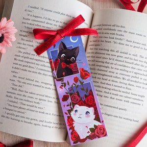 Anime - kleine heks - kat bladwijzer - met of zonder rood glitterlint - 2 x 6 in