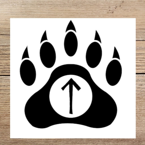 Bear Paw with Your Choice of Rune original design Pagan, Heathen, Sticker, Decal Permanent Adhesive Vinyl Asatru, Earth magic moon