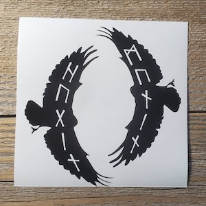 Hugin Munin Odins ravens in Elder Futhark, Decal Permanent Adhesive Vinyl Heathen, Viking, Asatru, Pagan, Shieldmaiden image 1