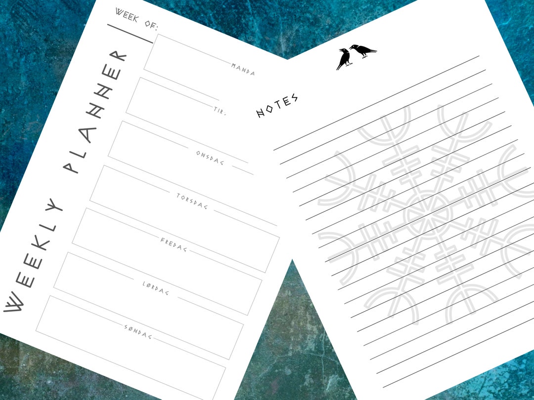 Printable Weekly Planner With Viking Norse Names of the Week and Room ...