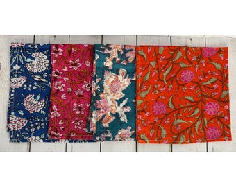 Handgemaakte bloemen stoffen servetten set van 4 boho bandana blokprint 16 x 16 multi 2450
