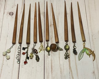 Wooden hair sticks with charms