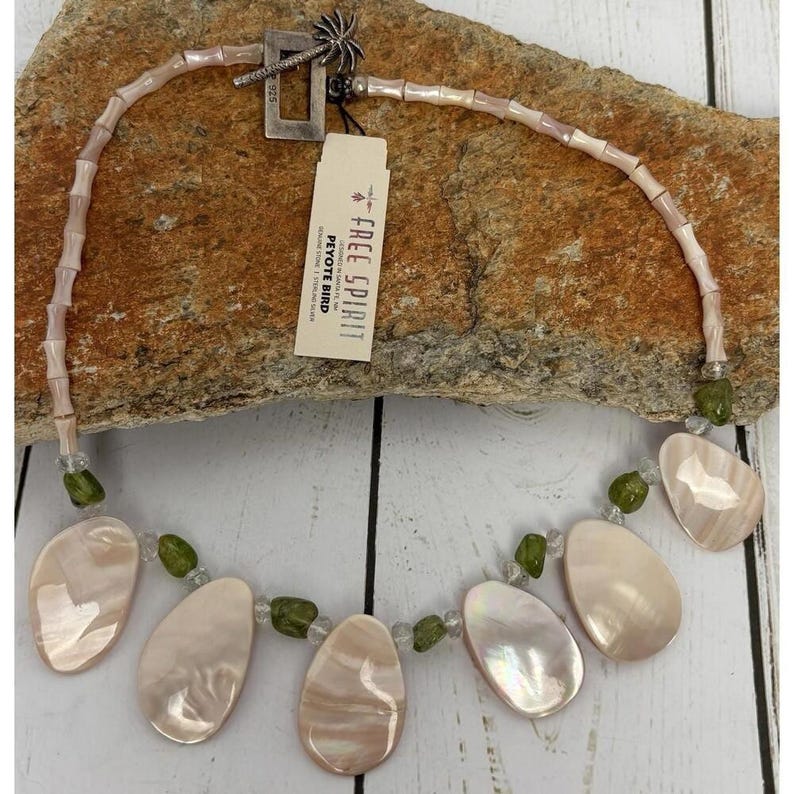 NEUE Lilly Pulitzer x Peyote Vogel Sterling Silber Perlmutt Halskette J193 Bild 1