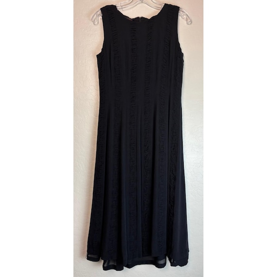 Anne Klein Petite Black 100% Silk Ruffle Ribbon Sleeveless Midi Dress 8P 2272