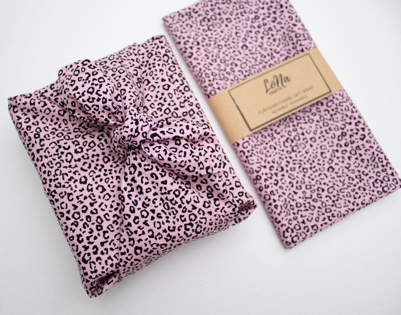 Furoshiki verpakking, herbruikbare stof cadeauverpakking, zero waste cadeauverpakking, verjaardagsdag cadeauverpakking, kerstcadeauverpakking Pink Leopard Print