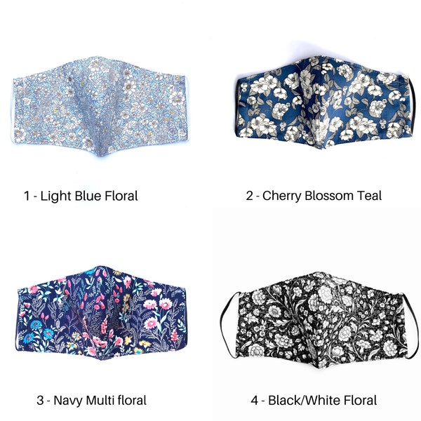 Floral Print Face Mask with Filter Pocket , Adult   Breathable Face Mask 2 Layer, Face mask bag, Washable Face Covering, Handmade In The UK