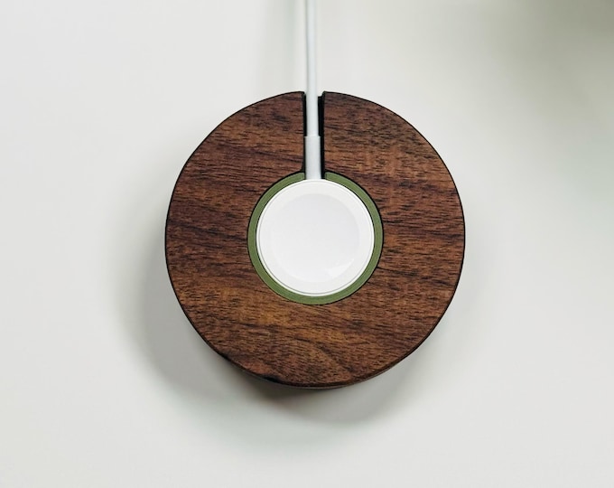 Apple Watch Charging Dock • Walnut • Color Options • Mini Wood Stand • Circle Cable Holder • Nightstand Charger Dock • Circle Dock Mini 2.0