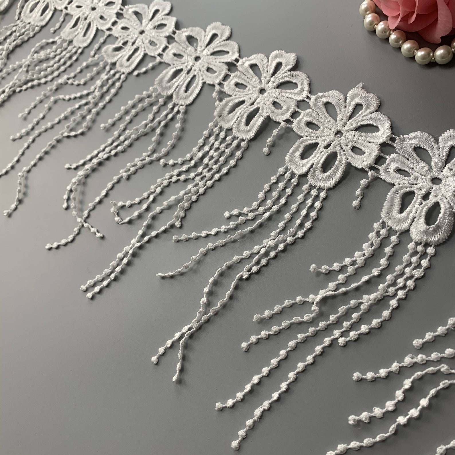 1yard Beautiful white tassel lace trim Venice tassel lace Etsy