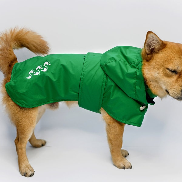 Waterproof dog green raincoat, Pet fashion outdoor wear jacket, Handmade custom cat dog apparel