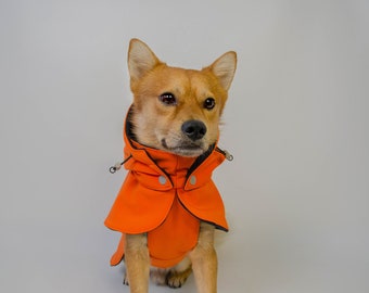 Orange dog winter fleece coat, Waterproof raincoat outdoor reflective jacket, Handmade pet cloth